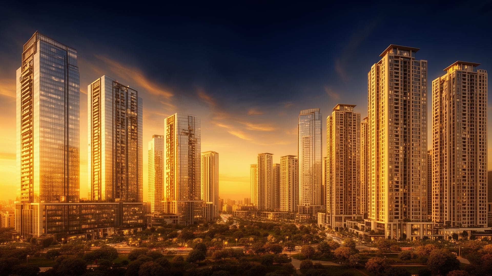 Gurgaon skyline at golden hour